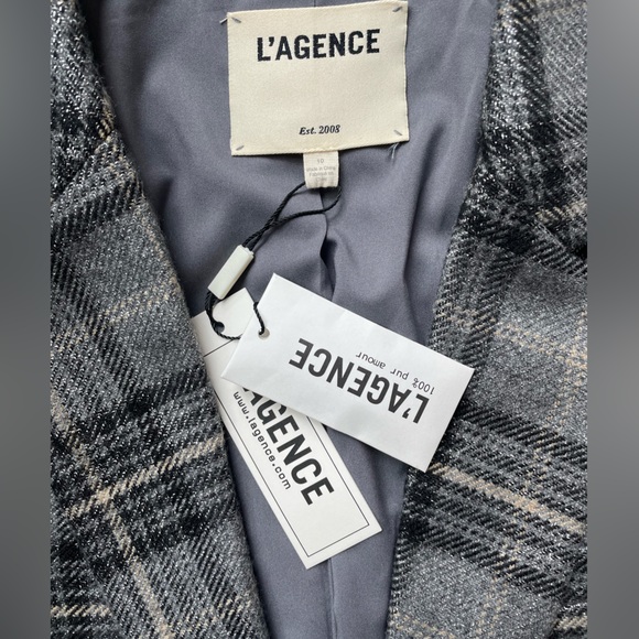 L’Agence Diana Skinny Lapel Blazer, Metallic Gray, Size 10 - Picture 7 of 16